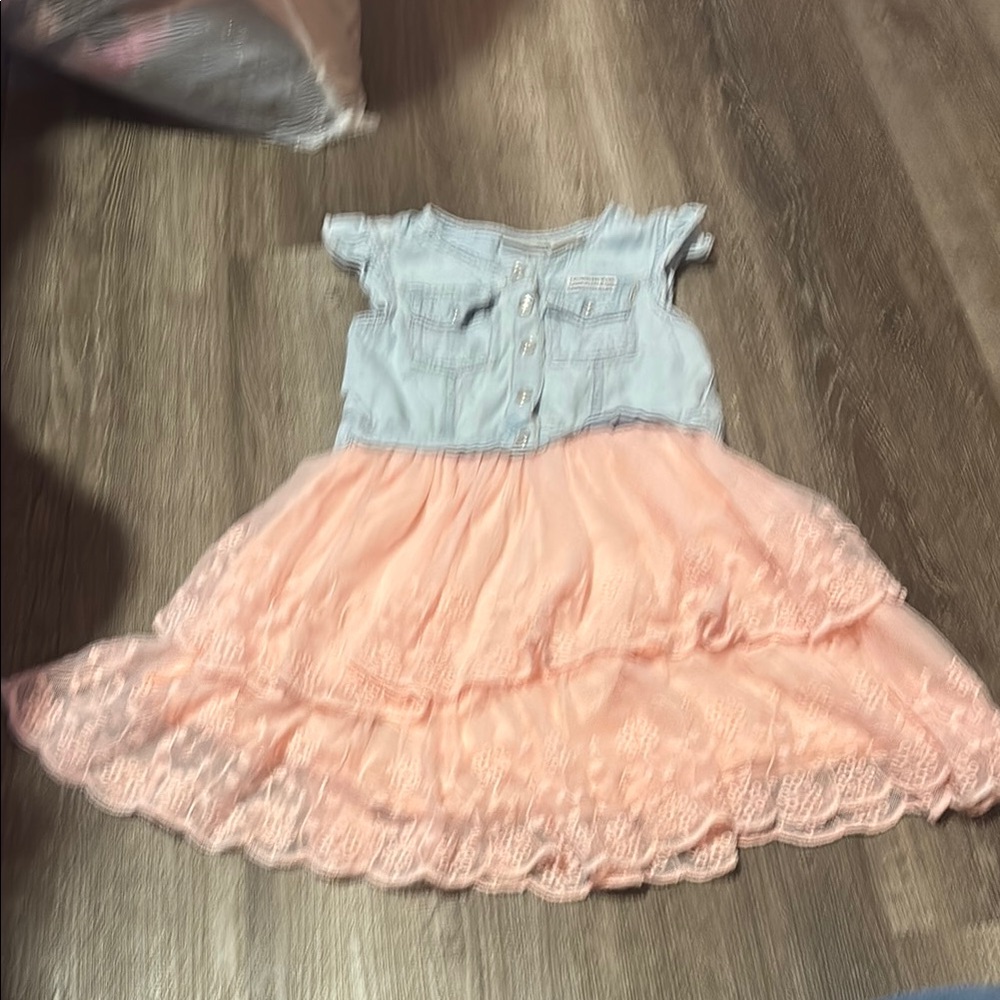 Girls' Pink and Blue Denim Dress